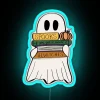 Ethereal Ghostly Companion Illuminated by Vibrant RGB Neon Literary Ambiance