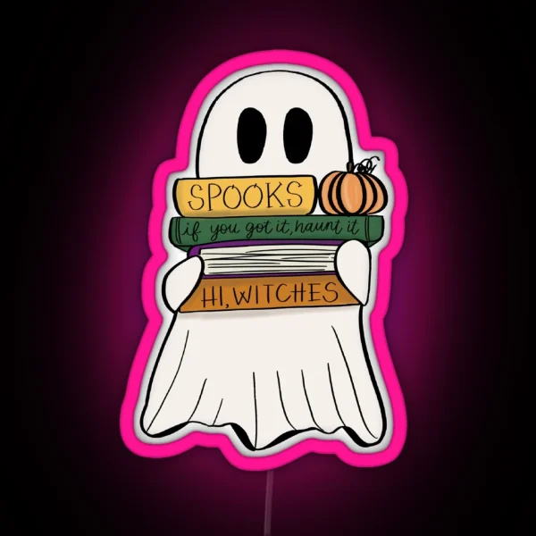 Ghost With Books RGB Neon Sign