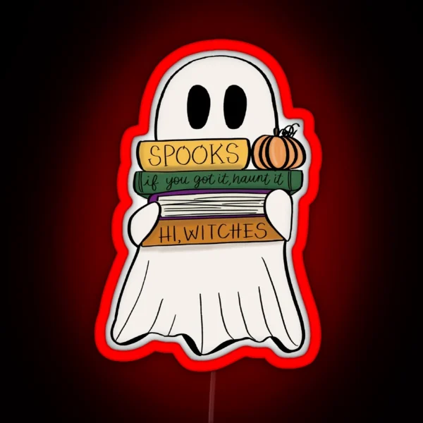 Ghost With Books RGB Neon Sign