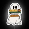 Ethereal Ghost Figure Illuminated by Neon RGB Colors Reading Classic Volumes