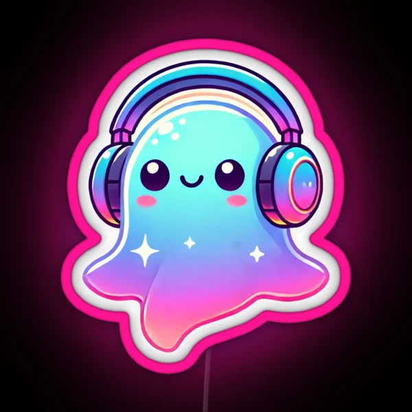 Ghostly Grooves Cute Ghost With Headphones Halloween RGB Neon Sign