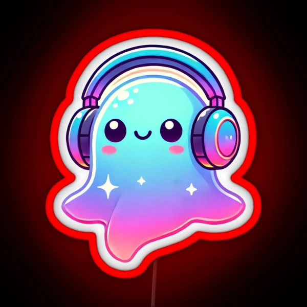 Ghostly Grooves Cute Ghost With Headphones Halloween RGB Neon Sign