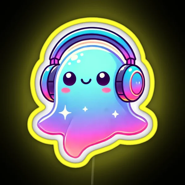 Ghostly Grooves Cute Ghost With Headphones Halloween RGB Neon Sign