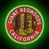 California Vintage Retro Travel Neon Sign featuring Giant Redwoods Design