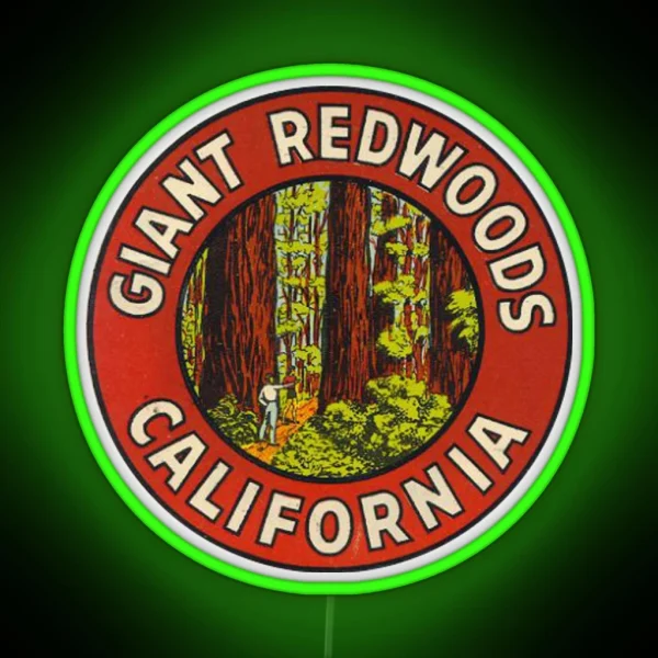 Giant Redwoods Of California Vintage Retro Travel Decal RGB Neon Sign