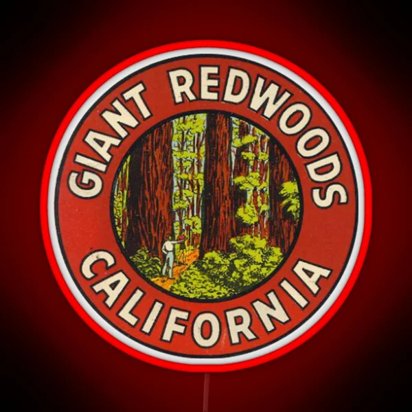 Giant Redwoods Of California Vintage Retro Travel Decal RGB Neon Sign