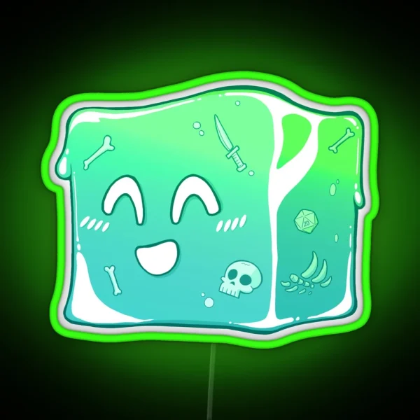 Giggly Gelatinous Cube Cute Dandd Adventures RGB Neon Sign