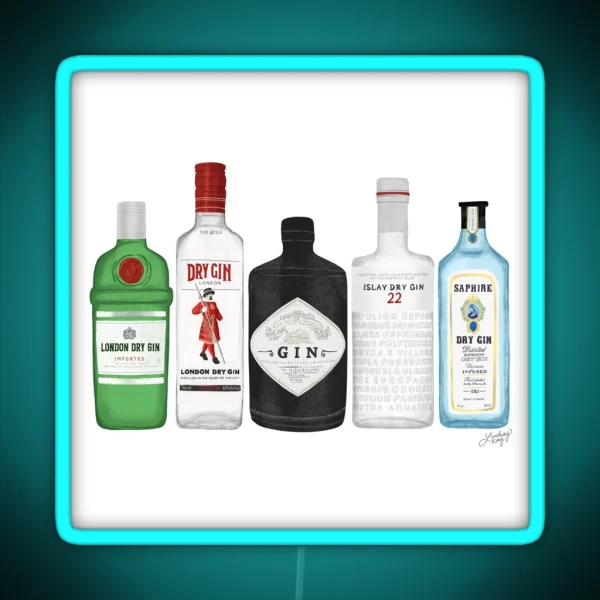 Gin Bottles Illustration RGB Neon Sign