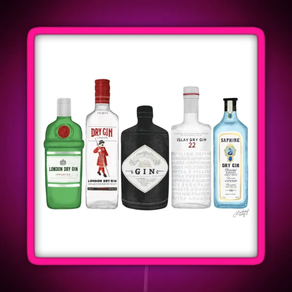 Gin Bottles Illustration RGB Neon Sign