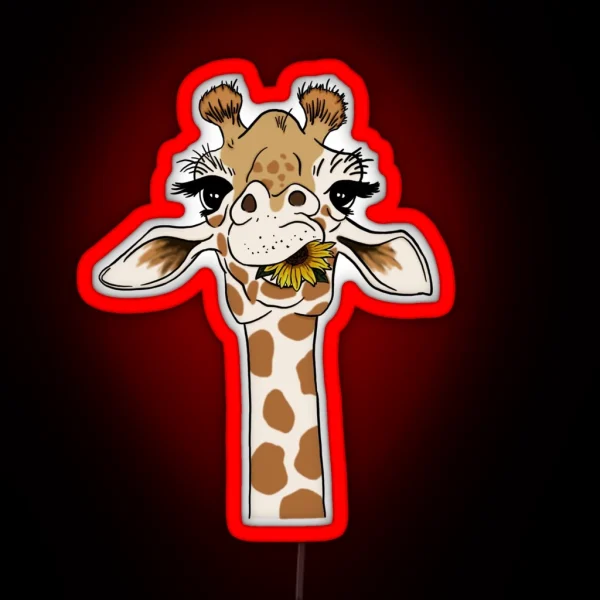 Giraffe With Sunflower RGB Neon Sign
