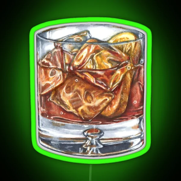 Glass Of Old Fashioned Whisky Cocktail Hand Drawn Food RGB Neon Sign