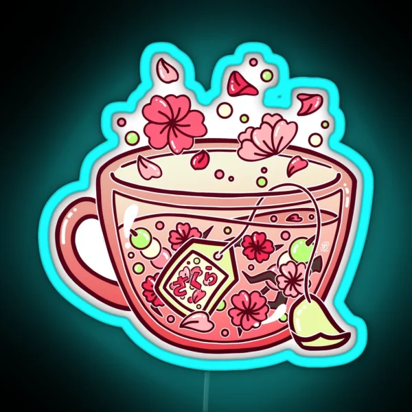 Glass Sakura Tea RGB Neon Sign