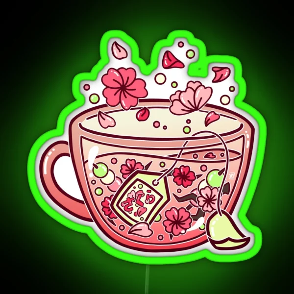 Glass Sakura Tea RGB Neon Sign