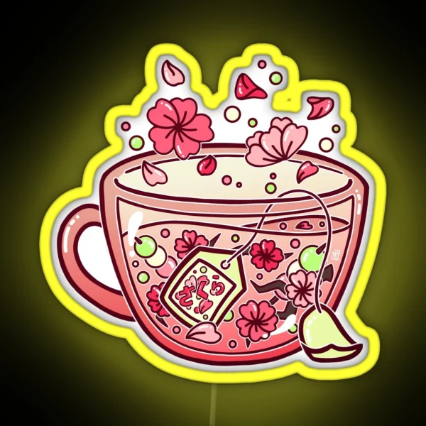 Glass Sakura Tea RGB Neon Sign
