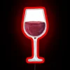 Glass of Red Wine Under Glowing Neon Light Sign Decoration