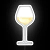 Vintage White Wine Glass with Watercolor Style Neon Sign Artwork