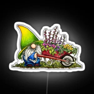 Gnome With Wheelbarrow Of Flowers RGB Neon Sign