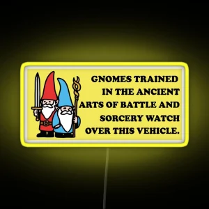 Gnomes Trained In The Ancient Arts Of Battle And Sorcery Watch Over This Vehicle Fantasy Sorcery Wizard Bumper RGB Neon Sign