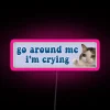 Laugh with funny cat crying bumper sign in vibrant RGB neon lights