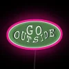 Vibrant Outdoor Neon Sign Illuminating Green Spaces with Colorful RGB Lighting