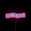 Vibrant RGB neon sign proclaiming faith with bold colorful typography.