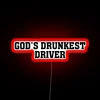 Quotable humor with a twist on reckless driving in neon.