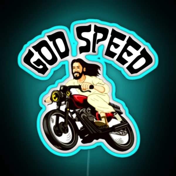 God Speed Jesus On A Motorbike RGB Neon Sign