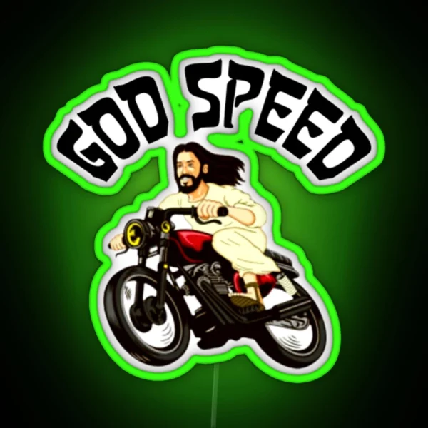 God Speed Jesus On A Motorbike RGB Neon Sign