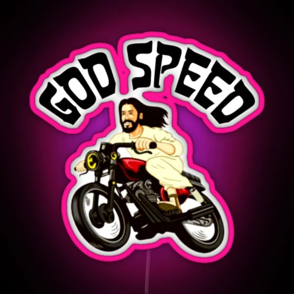 God Speed Jesus On A Motorbike RGB Neon Sign