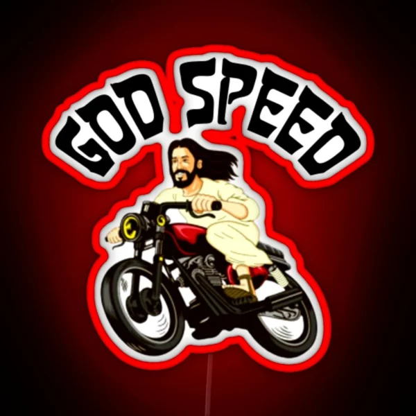 God Speed Jesus On A Motorbike RGB Neon Sign