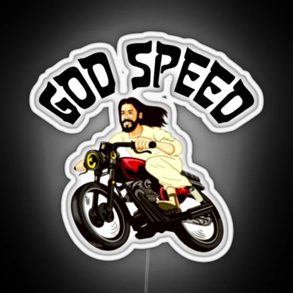 God Speed Jesus On A Motorbike RGB Neon Sign
