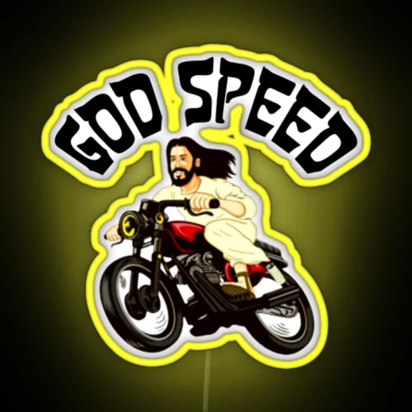 God Speed Jesus On A Motorbike RGB Neon Sign