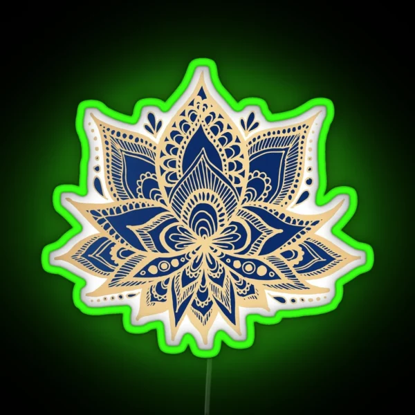 Gold And Blue Lotus Flower Mandala RGB Neon Sign