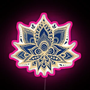 Gold And Blue Lotus Flower Mandala RGB Neon Sign