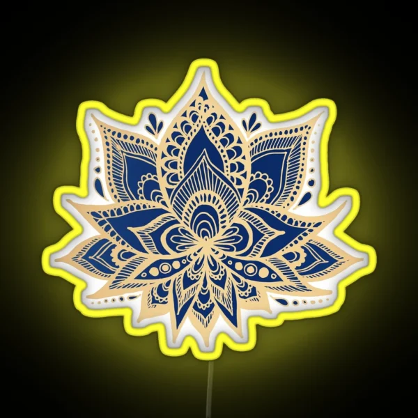 Gold And Blue Lotus Flower Mandala RGB Neon Sign