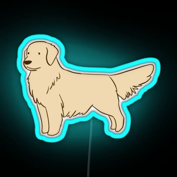 Golden Retriever Cartoon Illustration RGB Neon Sign