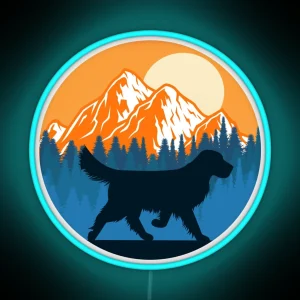 Golden Retriever Dog Silhouette Sunset Mountain Forest Golden Retriever Lover RGB Neon Sign