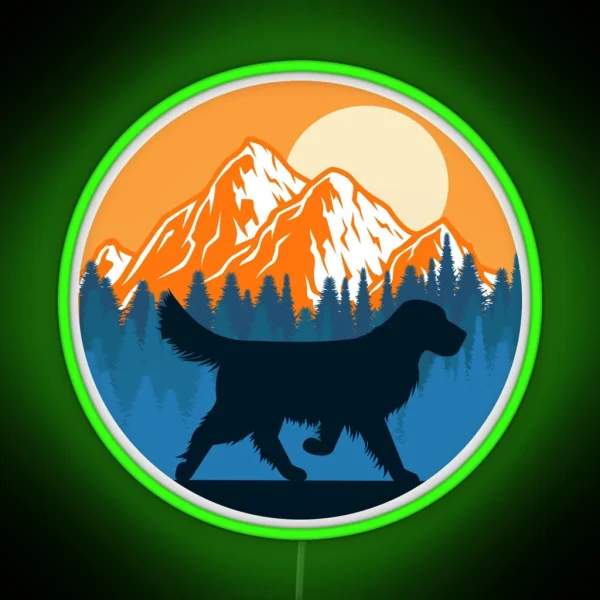 Golden Retriever Dog Silhouette Sunset Mountain Forest RGB Neon Sign