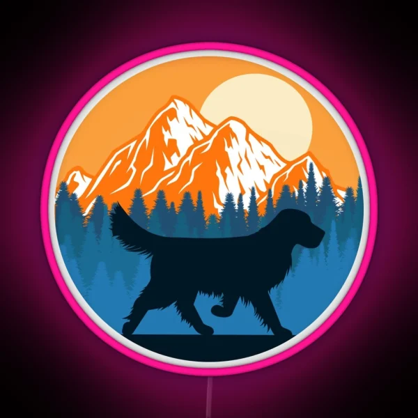 Golden Retriever Dog Silhouette Sunset Mountain Forest RGB Neon Sign