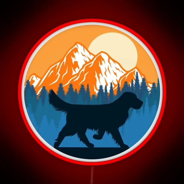 Golden Retriever Dog Silhouette Sunset Mountain Forest RGB Neon Sign