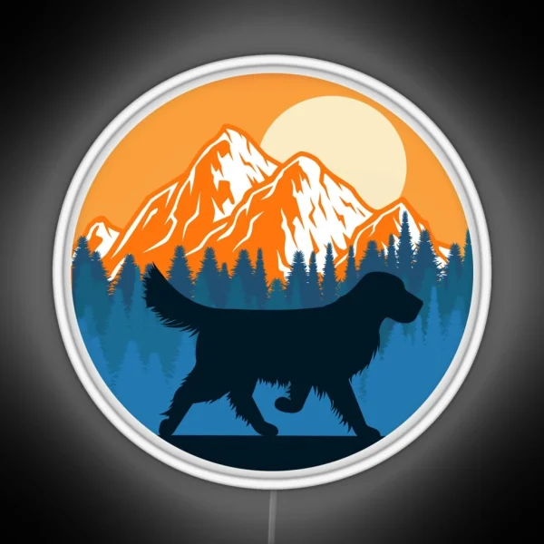 Golden Retriever Dog Silhouette Sunset Mountain Forest RGB Neon Sign