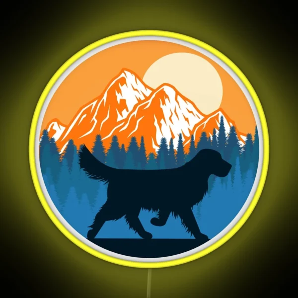 Golden Retriever Dog Silhouette Sunset Mountain Forest RGB Neon Sign