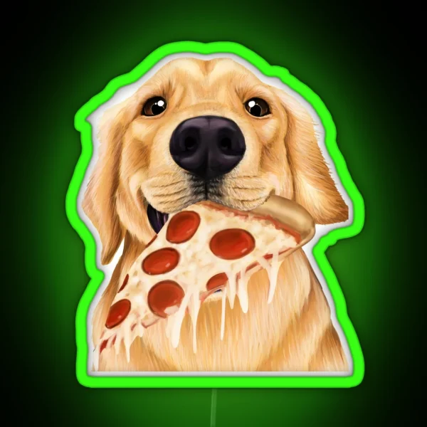 Golden Retriever Eating Pizza Dog With A Slice Of Pizza RGB Neon Sign