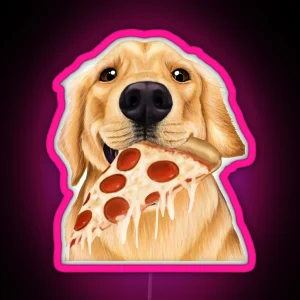 Golden Retriever Eating Pizza Dog With A Slice Of Pizza RGB Neon Sign