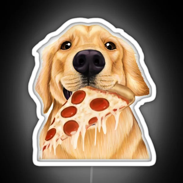 Golden Retriever Eating Pizza Dog With A Slice Of Pizza RGB Neon Sign