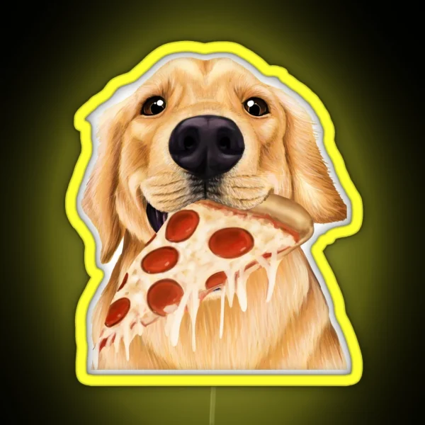 Golden Retriever Eating Pizza Dog With A Slice Of Pizza RGB Neon Sign