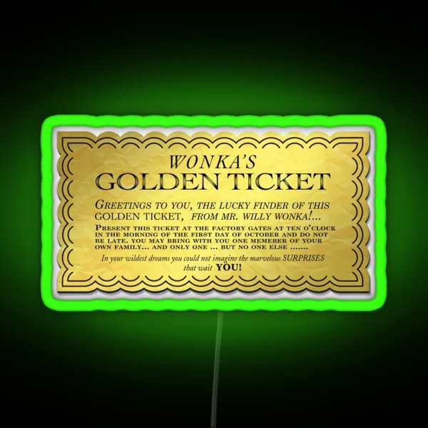 Golden Ticket Chocolate Bar RGB Neon Sign
