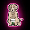 Neon Glow Sign: Vibrant Goldendoodle Coffee Art in Colorful RGB Lighting