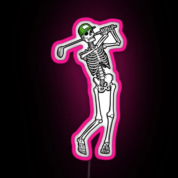 Golf Funny Golfing Skeleton Golfer Halloween Pattern RGB Neon Sign