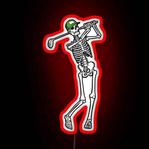Golf Funny Golfing Skeleton Golfer Halloween Pattern RGB Neon Sign